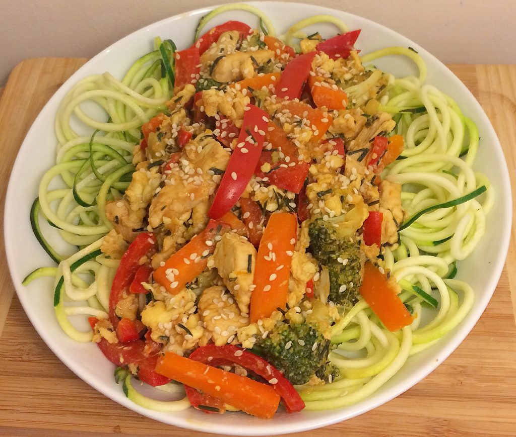 turkey and miso stir fry with courgetti