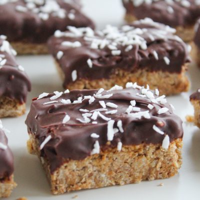 Chocolate topped coconut & almond butter flapjack